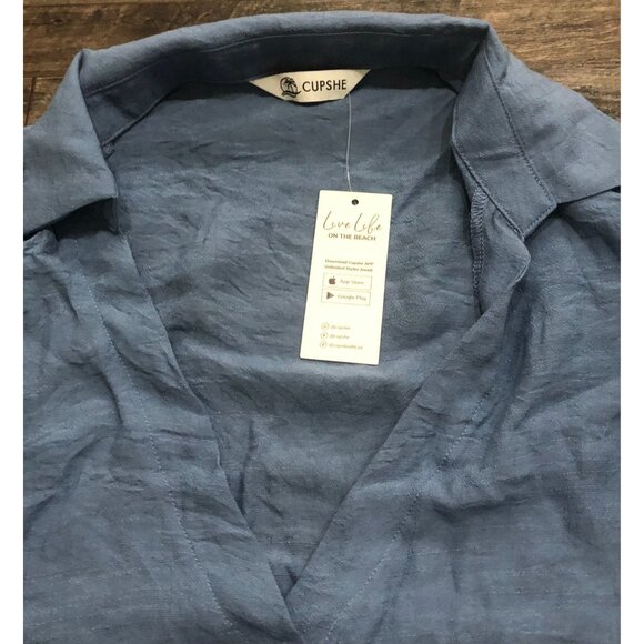 Cupsie Womens Small Blue Short Sleeve Button Up Collared Shirt - Picture 2 of 5